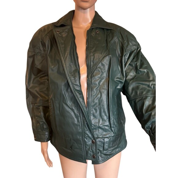Vintage 80s Pelle Cuir Green Pine Leather Crop Jacket Sz S Small - Picture 3 of 15